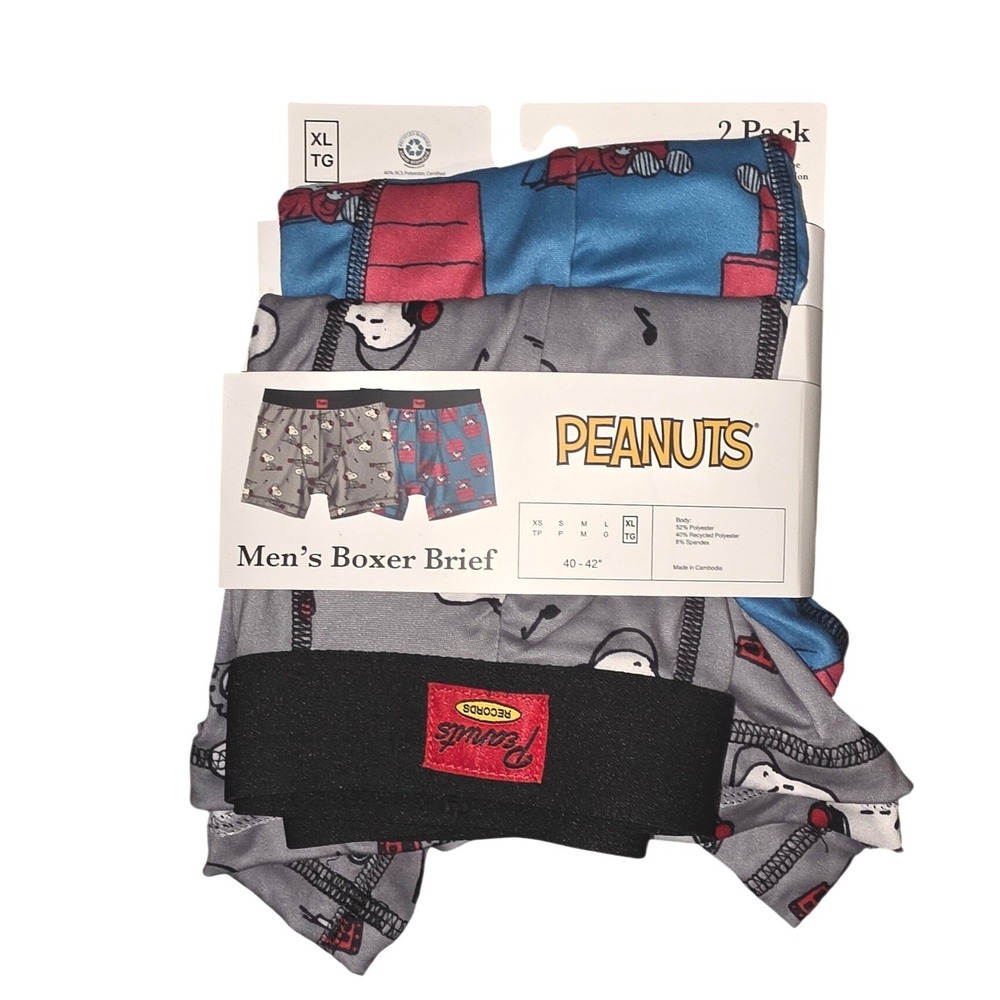 Peanuts Snoopy Mens Boxer Briefs 2 Pack XL Blue Grey Doghouse Records New